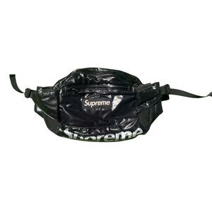 Supreme Black Shiny LOGO Crossbody Waist Belt Bag Fanny Pack Purse